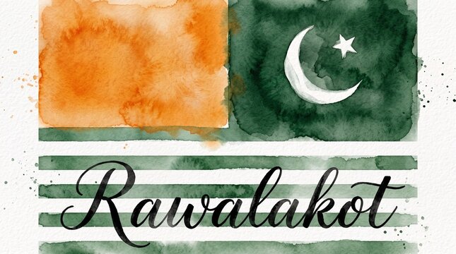 Watercolor Kashmir Flag with Urdu Calligraphy