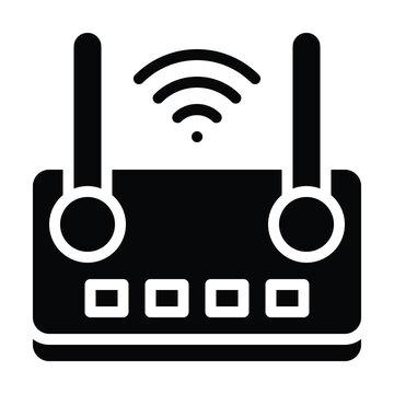 Wi-Fi router icon with dual antennas, wireless signal waves Wifi Isolated Vector Solid Icon. 