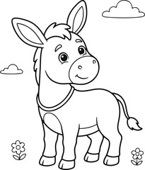 Obraz premium Cute cartoon donkey standing in a meadow