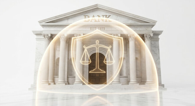 Pillar bank icon: Basel III capital adequacy, LCR/NSFR liquidity, RWA, stress testing governance.