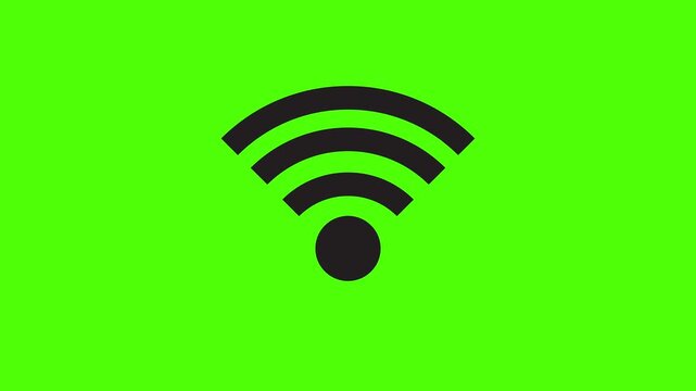 Wifi signal icon animation on green background. internet, wi-fi network, Broadcasting area with Wi-fi icon animation in 4k video