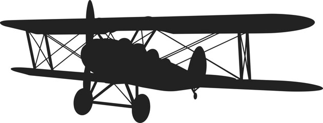 Vintage biplane silhouette vector illustration, classic propeller airplane from early aviation era, perfect for retro design, historical aircraft, and aviation-themed projects © Sanowar