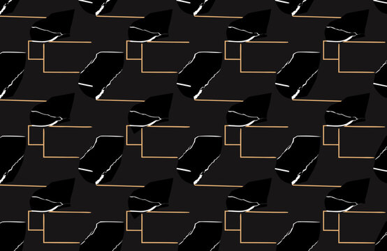 Luxury Black Marble Seamless Pattern with Gold Geometric Lines Vector