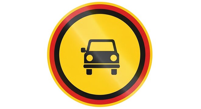 Car traffic road sign. Circular yellow warning symbol for motor vehicles on the road.