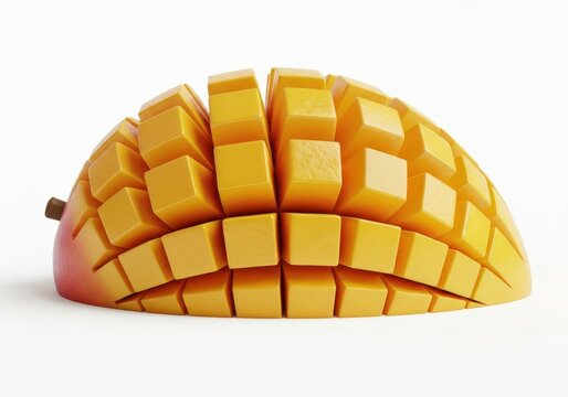 Fresh Diced Mango Half Cut into Cubes Isolated on White Background 3D Illustration