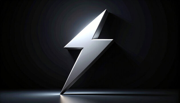 Symbolic metallic lightning bolt icon on a dark background with dramatic lighting and shadow