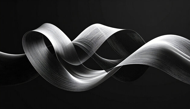 Abstract black and white flowing wave background elegant monochrome ribbon curved lines digital 3d illustration