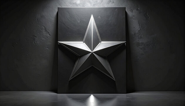 Elegant Metallic Star Emblem Embossed on a Minimalist Matte Black Textured Wall Background