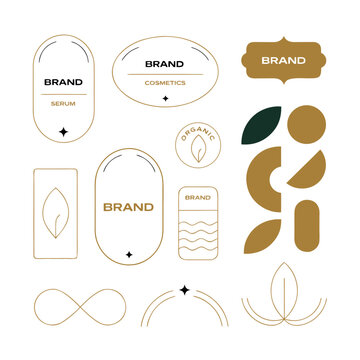 Luxury Cosmetic Packaging Vector Elements with Gold Frames and Labels