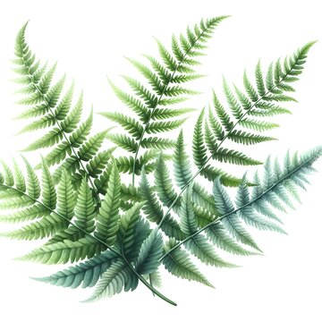 green fern leaves and foliage in watercolor style isolated on white background