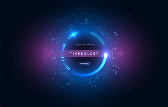 Abstract digital technology background with futuristic glowing neon cyber HUD vector artificial intelligence interface screen