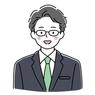 眼鏡をかけた笑顔の男性会社員の上半身のベクターイラスト