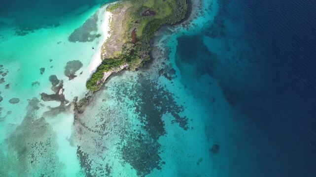 Los Roques, Venezuela - 12 January 2025: Aerial view of Los Roques archipelago with turquoise waters, coral reefs, and sandy shores.