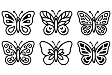 Fototapeta premium Premium Minimalist Black and White Butterfly Outline Illustrations for Commercial Graphic Design Branding and Print Asset Creation