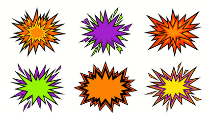 A collection of colorful comic book style explosion shapes and starburst elements isolated on a white background for design © Ashok