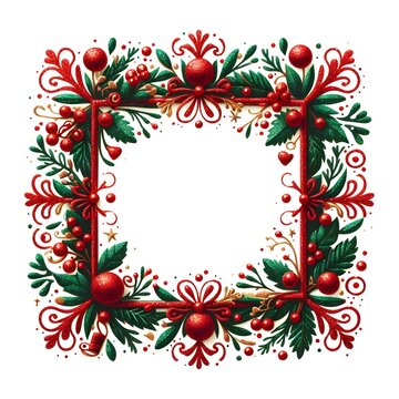 red green glitter border frame isolated on white background