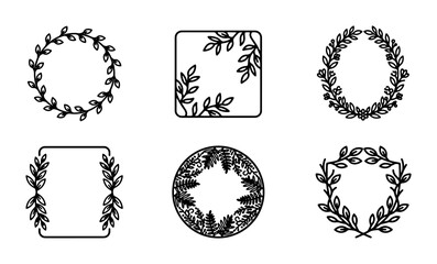 Fototapeta premium Botanical Vector Frames, Decorative Leaf Wreaths and Borders, Organic Floral Design Elements, Elegant Nature-Inspired Accents