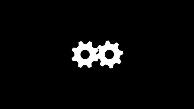 Abstract neon color neon gear settings, dual color future tech gearwheels rotating concept for futuristic machinery mechanism icon on black background with on 4k video