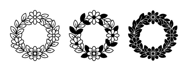 Fototapeta premium Floral Wreath Vector Set, Decorative Flower and Leaf Circles, Elegant Botanical Frames for Design Projects