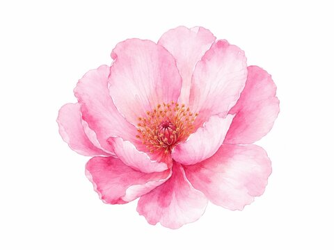 Pink watercolor flower isolated on white background