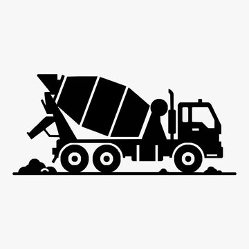 Industrial Black and White Silhouette of a Large Construction Truck with X Symbol and Text OOO with high quality professional line art symbols for modern creative design and digital branding projects
