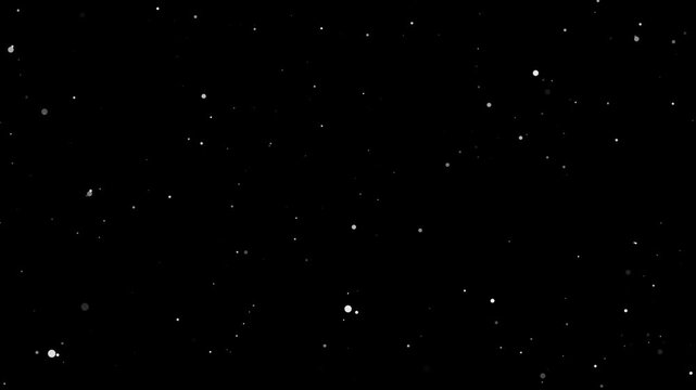 white bokeh particles floating on black background. soft glowing dust and light orbs drifting slowly, abstract sparkling particles animation. gentle floating dust overlay, alpha channel seamless loop.