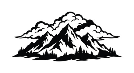 Mountain range and coniferous forest landscape silhouette © Sogir