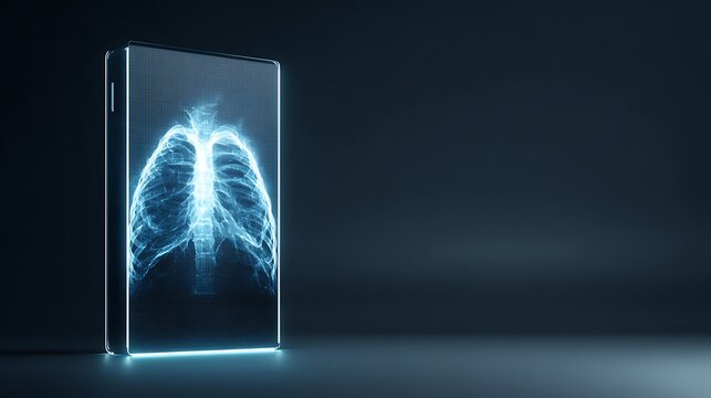 Futuristic Digital X-ray of Human Lungs and Rib Cage on a Smartphone Screen for Mobile Healthcare and Diagnostic Technology