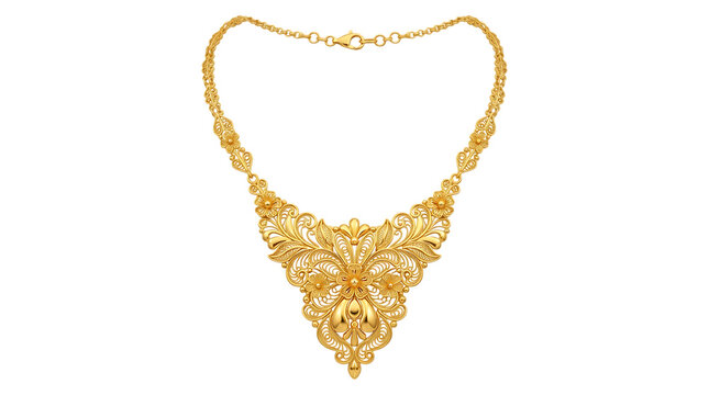 Elegant gold necklace with intricate floral pattern design