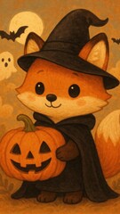 Fototapeta premium Adorable fox in Halloween costume