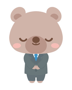 お辞儀をする小学校のくまの先生　動物　イラスト