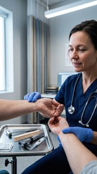 Caring Nurse Checks Patient Pulse In Clinical Setting Professional
