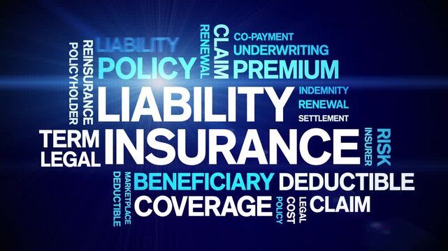 Liability insurance animated word cloud-text design animation tag kinetic typography seamless loop.