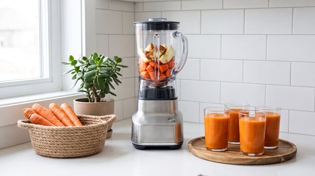 Healthy Homemade Carrot and Apple Smoothie Preparation in Modern Kitchen