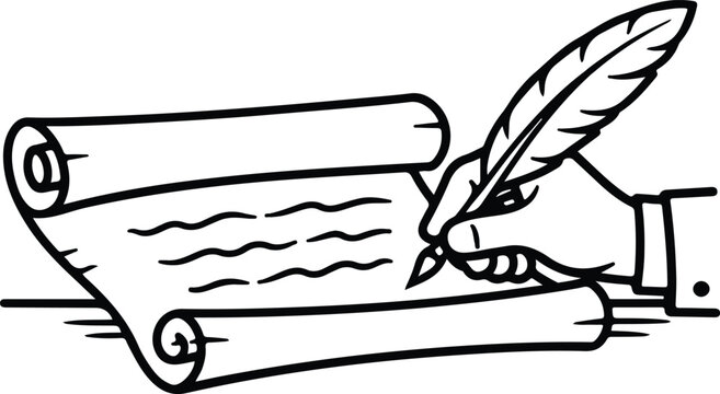 Quill Writing Parchment Document Line Art Vector Icon