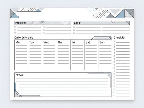 Printable weekly planner template. Minimalist schedule organizer for time management.
