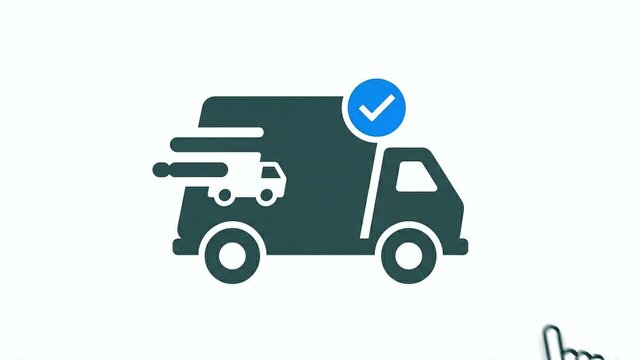 Minimalist icon of a fast delivery truck with motion lines showing speed and efficiency for logistics and online shopping transportation service design concepts