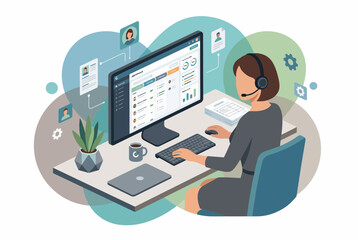 Fototapeta premium Isometric Online Recruitment and HR Management Process