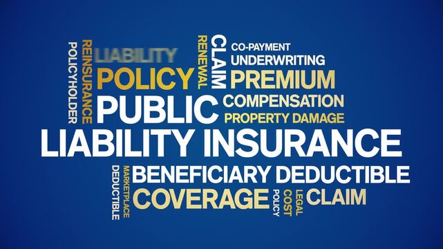 Public Liability insurance animated word cloud-text design animation tag kinetic typography seamless loop.
