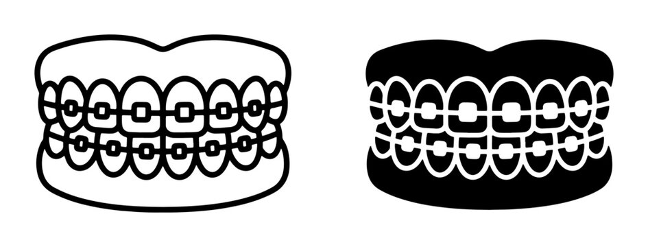 Dental Braces Icons, Orthodontic Treatment Symbols, Teeth Alignment Vector Graphics