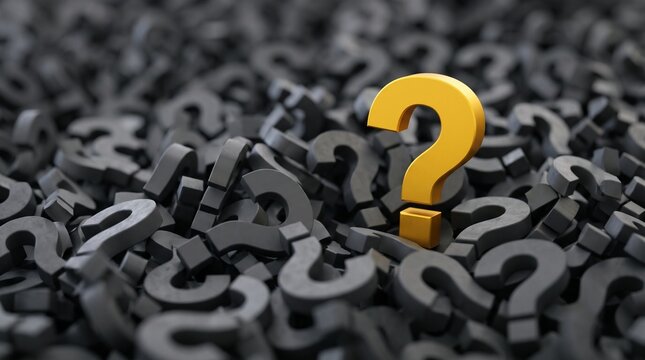 Yellow question mark standing out from black question marks background concept