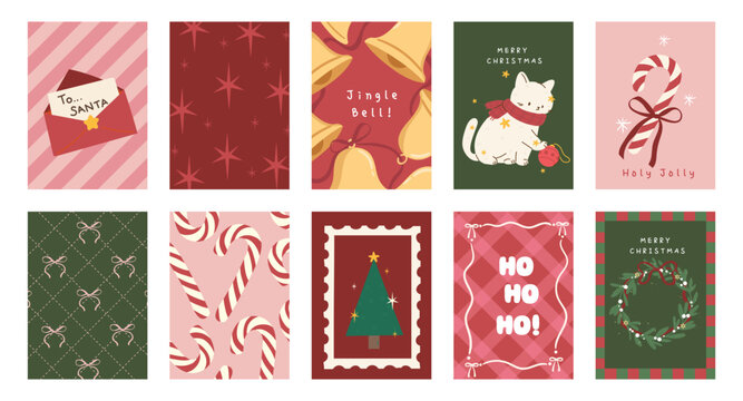 Christmas and Happy holiday greeting card vector set. Elegant wallpaper with geometric Christmas elements and pattern . Holidays design illustration for cover, print, poster, Happy New Year, ads.