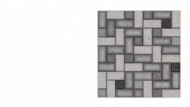 Grey concrete paving stones in interlocking pattern isolated on transparent background