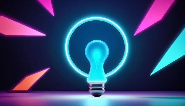 Glowing light bulb inside futuristic circular frame
