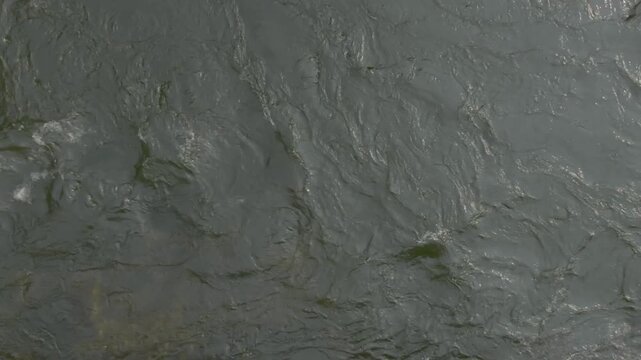 Aerial birdseye dolly right shot of rapids on sunny day