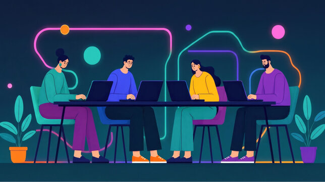 Software Engineers and Programmers Coding in Modern Workplace Vector