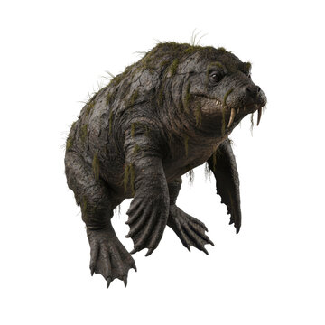 Fantasy Swamp Creature with Mossy Textured Skin and Tusks