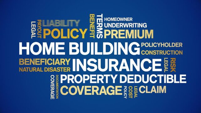 Home Building insurance animated word cloud-text design animation tag kinetic typography seamless loop.