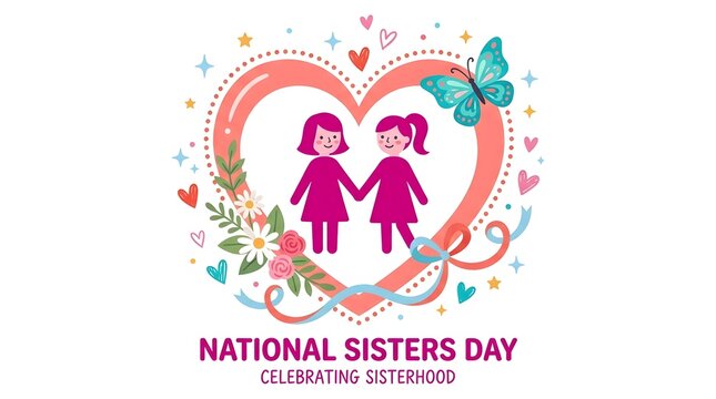 National Sisters Day greeting card design. Cute illustration celebrating female friendship.