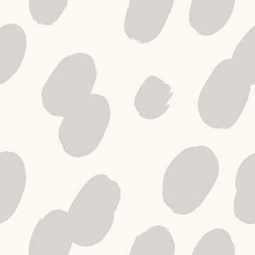 Seamless pattern with grey brush strokes. Abstract watercolor dots on ivory background.